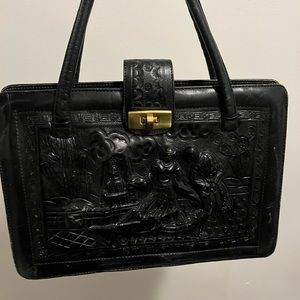 Black vintage handmade Mexican tool 3D Mayan Calendar bag